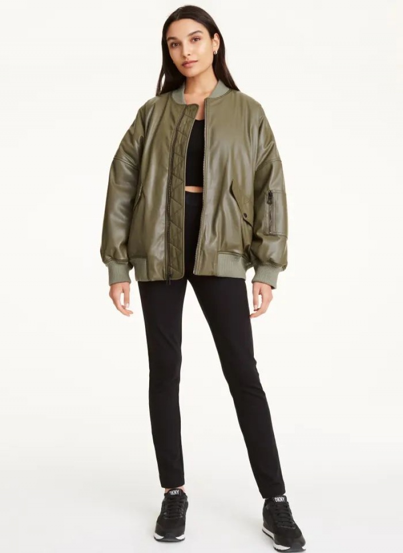 Μπουφαν DKNY Faux δερματινα Oversized Bomber γυναικεια Ελιά | Greece_D0755