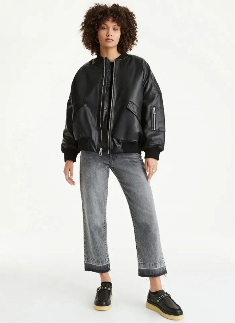 Μπουφαν DKNY Faux δερματινα Oversized Bomber γυναικεια μαυρα | Greece_D1447