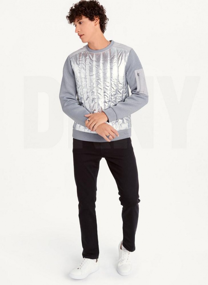 Φούτερ DKNY Foil Panel Crew Neck ανδρικα ασημι | Greece_D1339