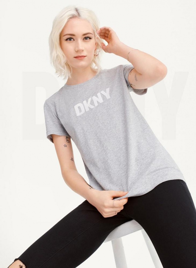 μπλουζακια DKNY Foundation Logo γυναικεια γκρι | Greece_D0642