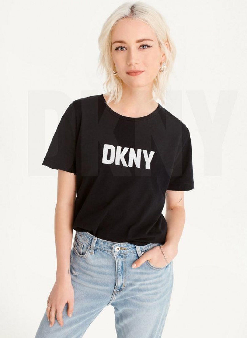 μπλουζακια DKNY Foundation Logo γυναικεια μαυρα | Greece_D0945