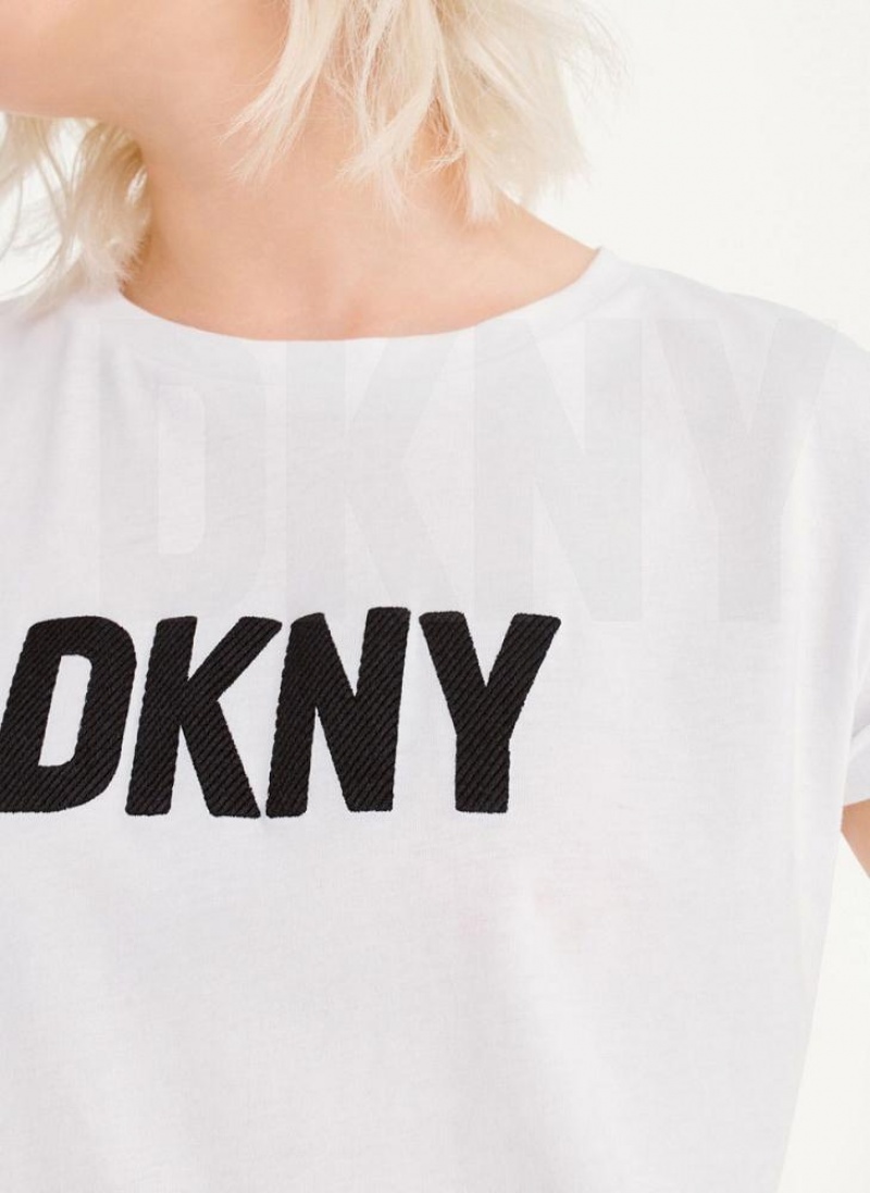 μπλουζακια DKNY Foundation Logo γυναικεια ασπρα μαυρα | Greece_D1539