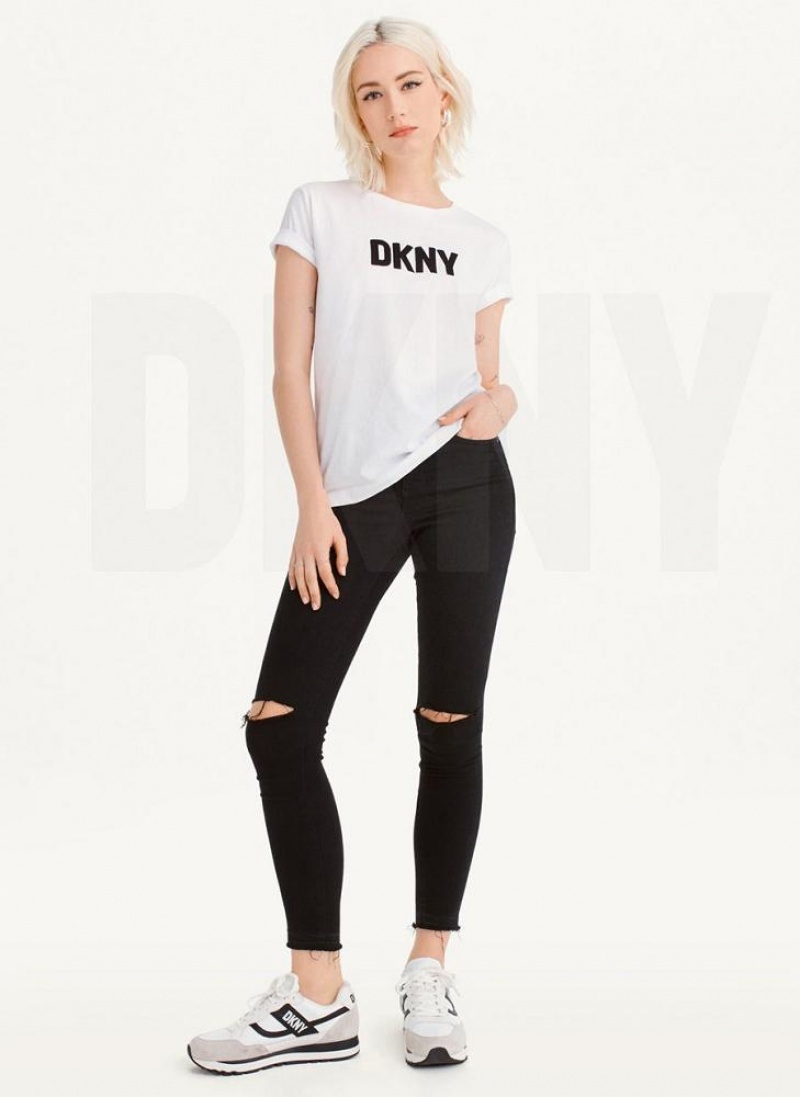 μπλουζακια DKNY Foundation Logo γυναικεια ασπρα μαυρα | Greece_D1539