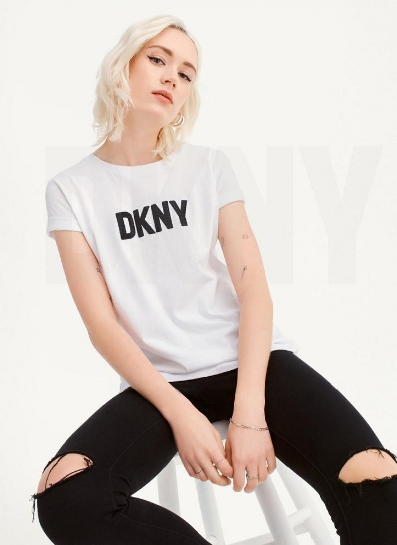 μπλουζακια DKNY Foundation Logo γυναικεια ασπρα μαυρα | Greece_D1539