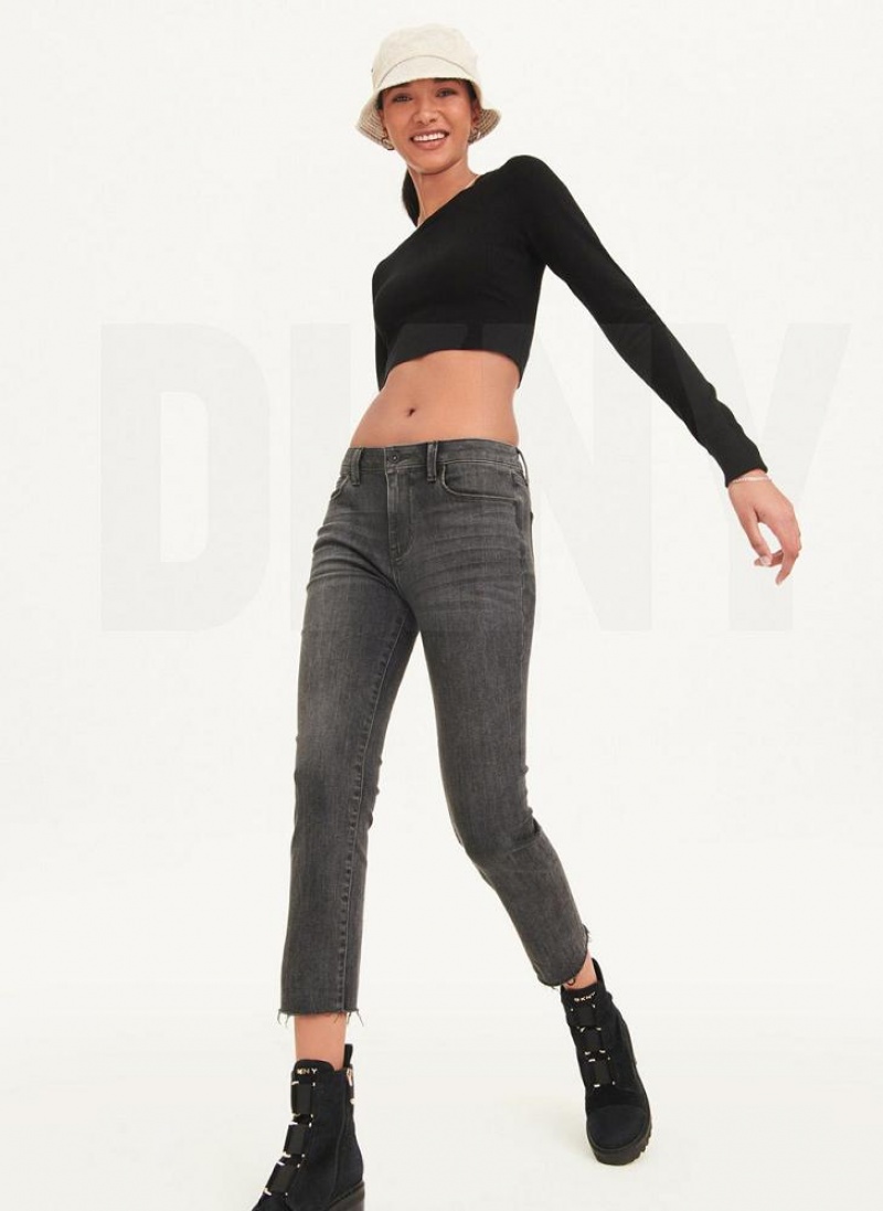 Τζιν DKNY Foundation Slim Stright Crop With Raw Hem γυναικεια μαυρα | Greece_D0828