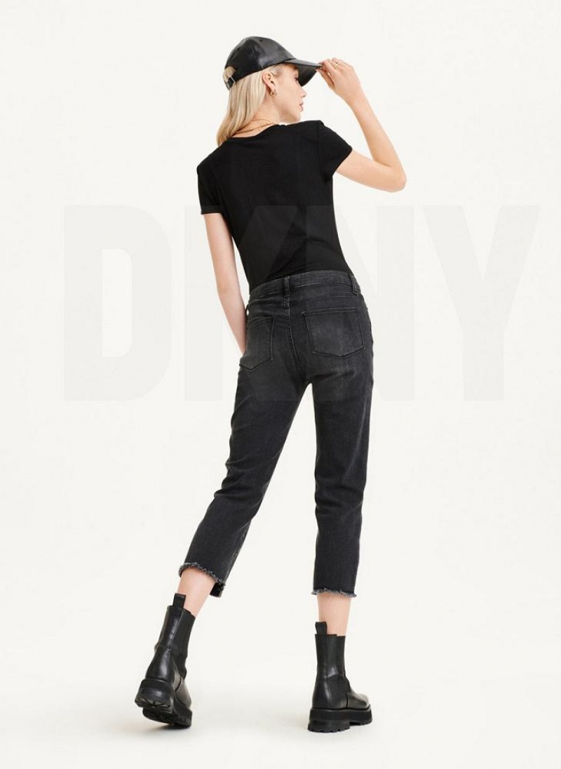 Τζιν DKNY Foundation Slim Stright Crop With Raw Hem γυναικεια μαυρα | Greece_D0828