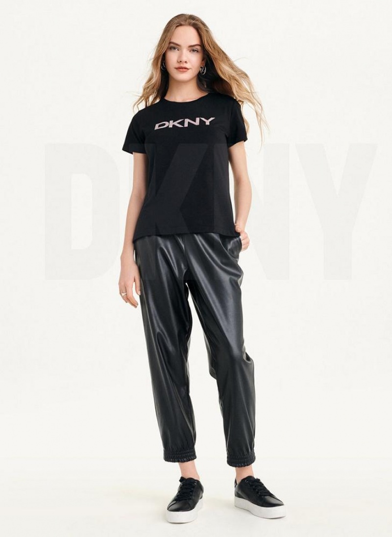 μπλουζακια DKNY Glitter Logo γυναικεια μαυρα | Greece_D0780