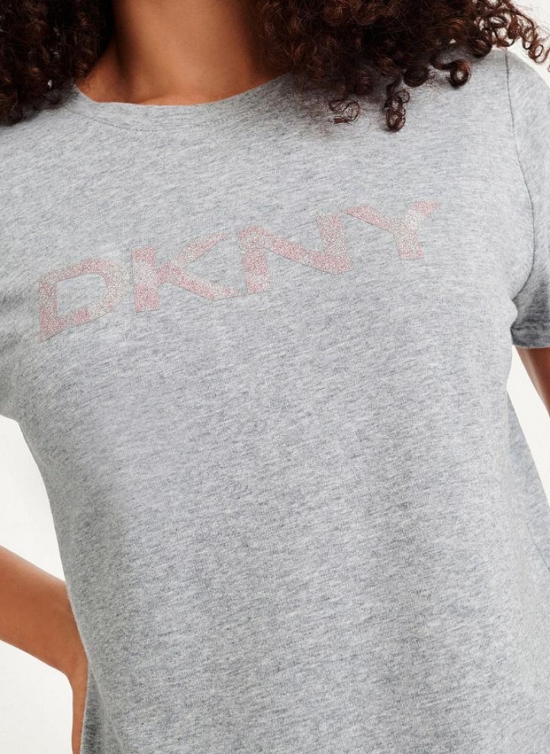 μπλουζακια DKNY Glitter Logo γυναικεια γκρι | Greece_D1963