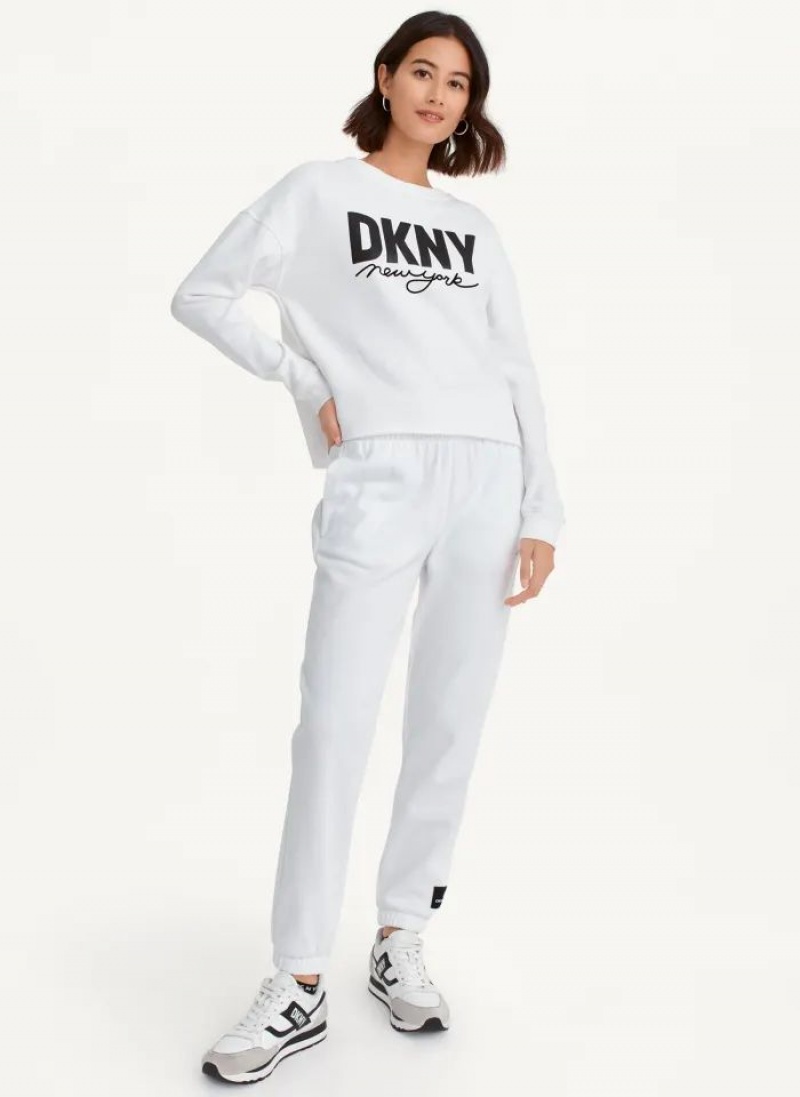 Φούτερ DKNY Glitter Script Logo Cropped Raw Edge γυναικεια ασπρα | Greece_D0397