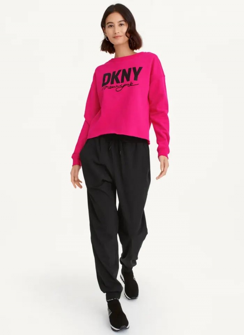 Φούτερ DKNY Glitter Script Logo Cropped Raw Edge γυναικεια ροζ | Greece_D1278