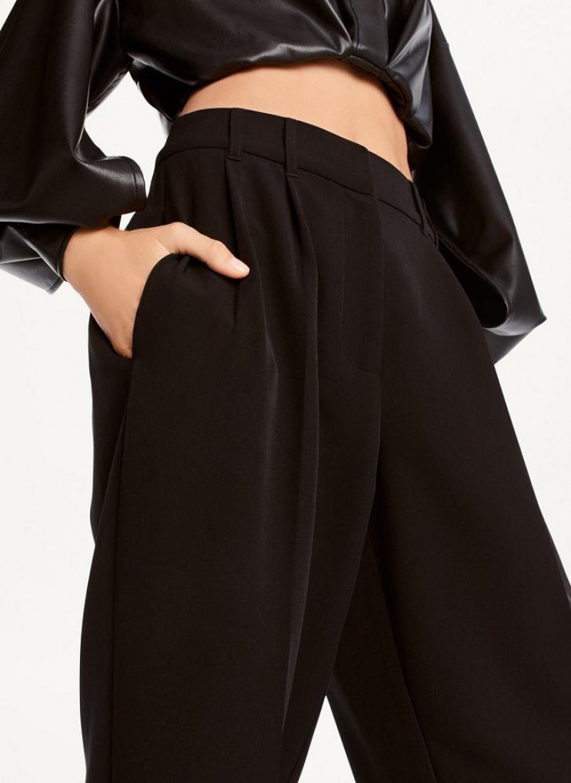 Παντελονι DKNY High Rise Pleat Rolled Cuff γυναικεια μαυρα | Greece_D0118