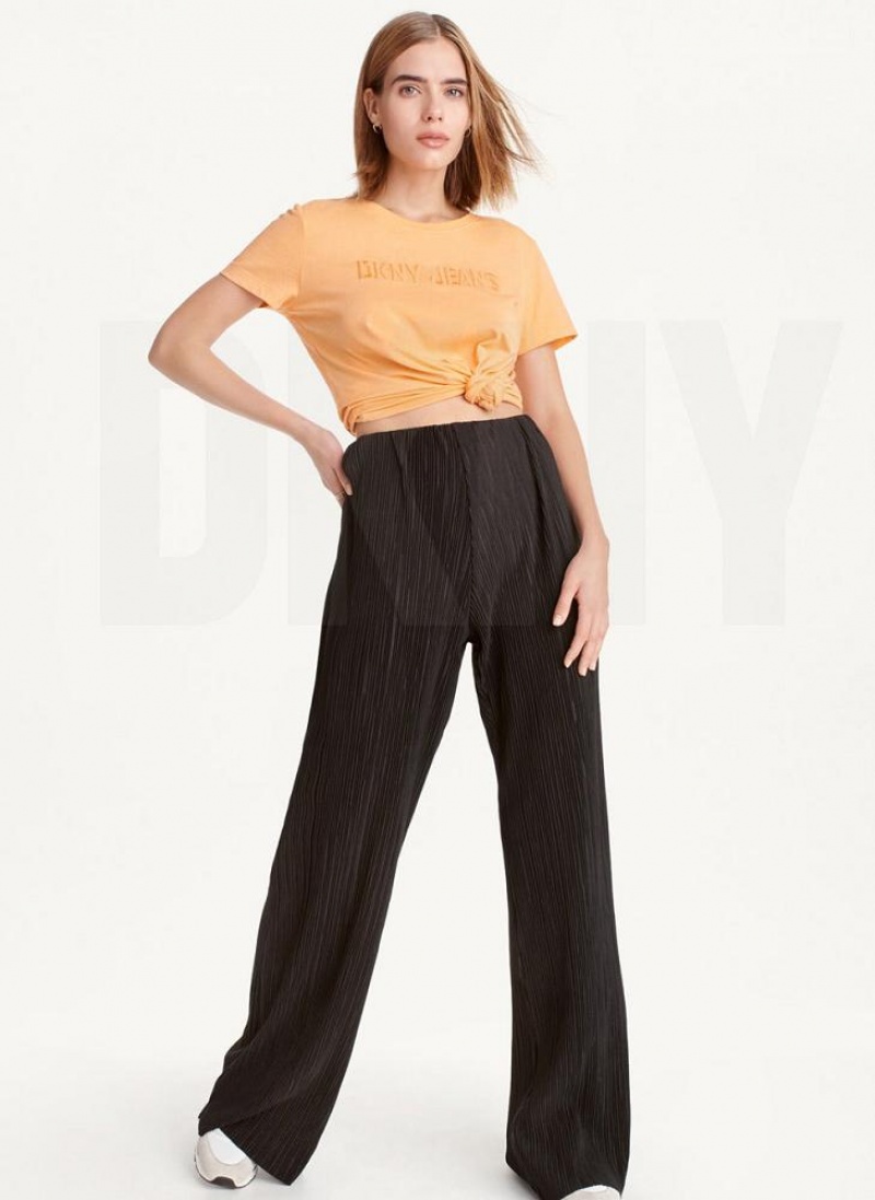 Παντελονι DKNY High Waisted Πλισέ Flare γυναικεια μαυρα | Greece_D0898