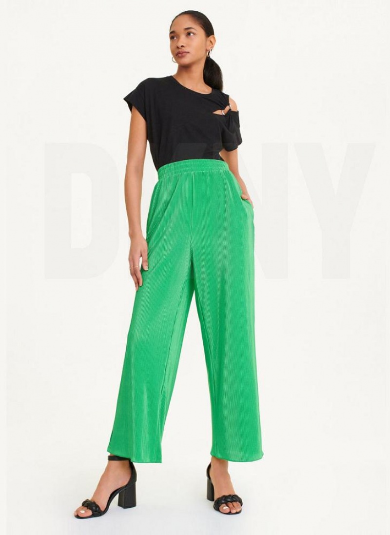 Παντελονι DKNY High Waisted Πλισέ Flare γυναικεια πρασινο | Greece_D1403