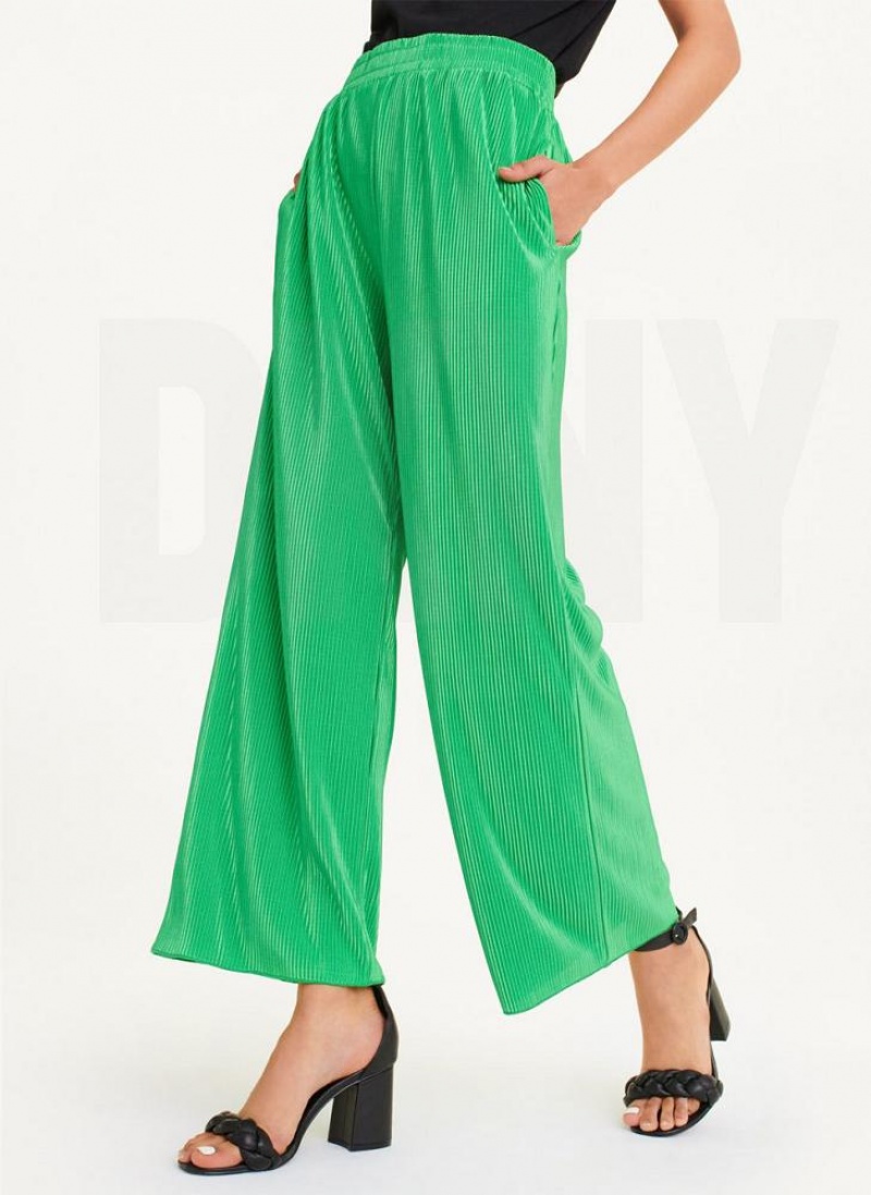 Παντελονι DKNY High Waisted Πλισέ Flare γυναικεια πρασινο | Greece_D1403