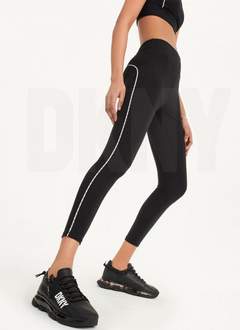 Κολαν DKNY High Waisted with Logo Piping γυναικεια μαυρα | Greece_D1601