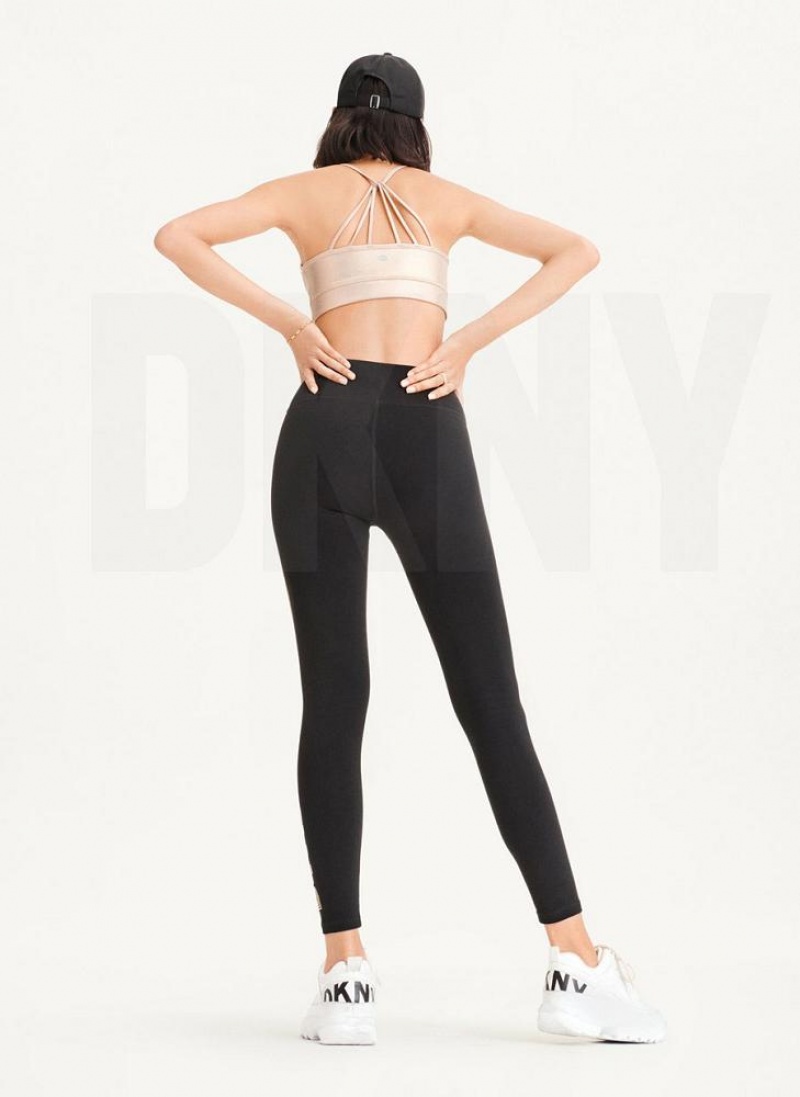 Κολαν DKNY High waist Full Length High Density Logo γυναικεια μαυρα χρυσο χρωμα | Greece_D1538