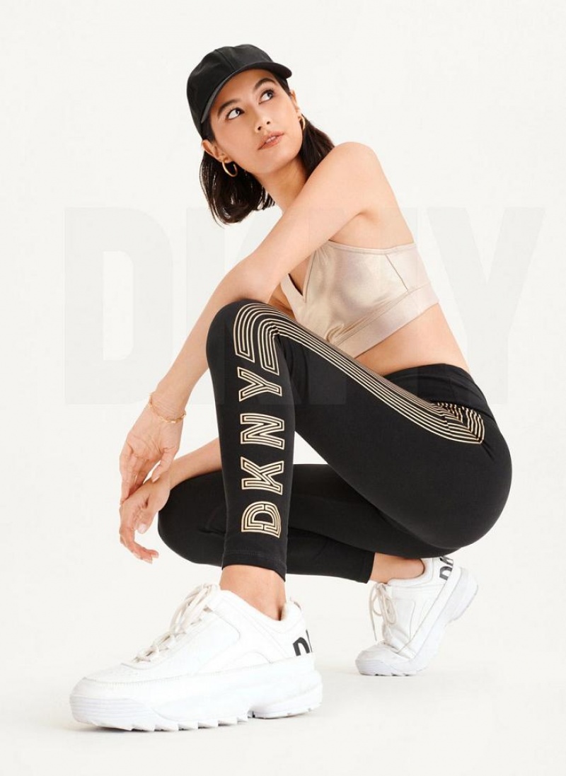 Κολαν DKNY High waist Full Length High Density Logo γυναικεια μαυρα χρυσο χρωμα | Greece_D1538