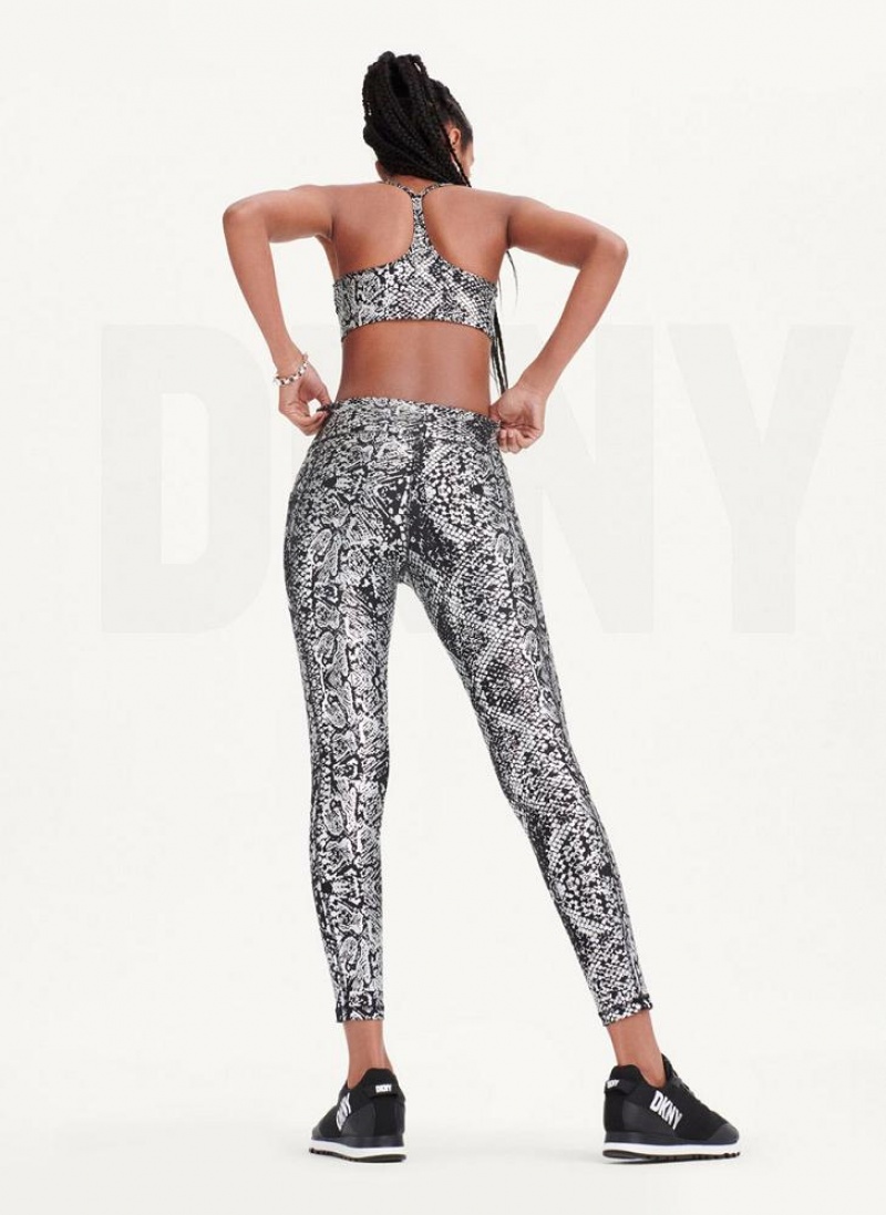 Κολαν DKNY High waist Metallic Snake Print γυναικεια μαυρα ασημι | Greece_D0469