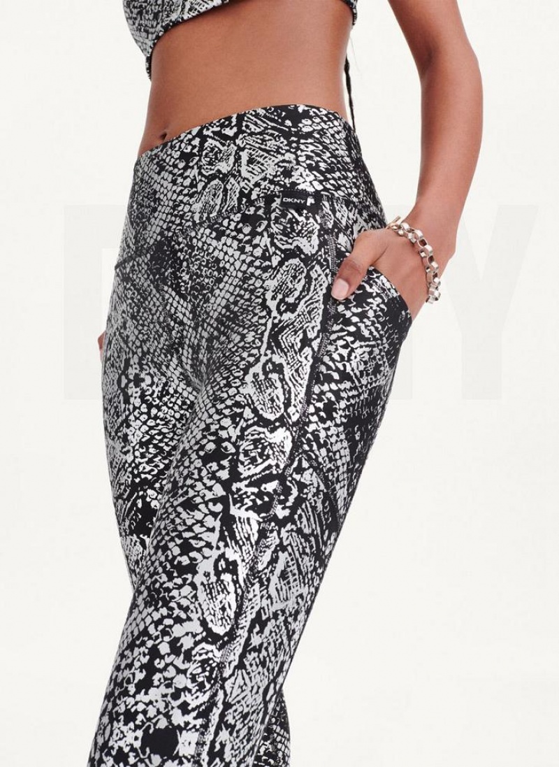 Κολαν DKNY High waist Metallic Snake Print γυναικεια μαυρα ασημι | Greece_D0469