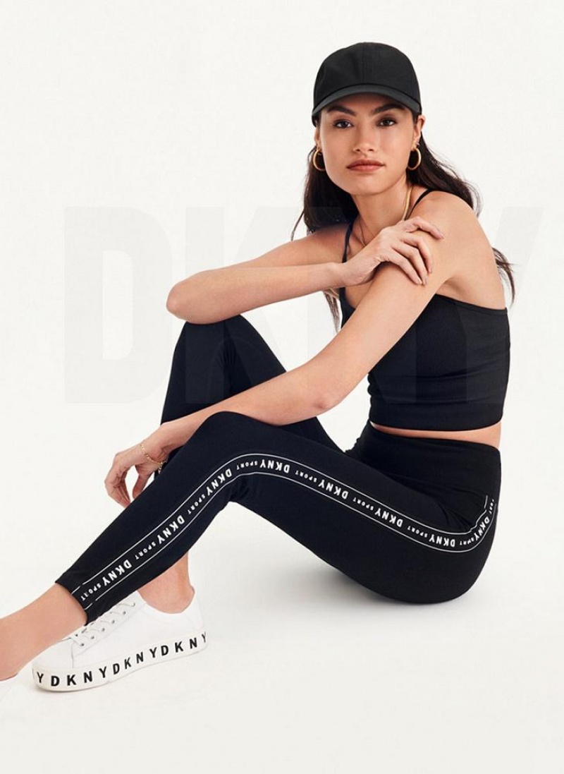 Κολαν DKNY High-waisted Logo Taping γυναικεια μαυρα | Greece_D1414