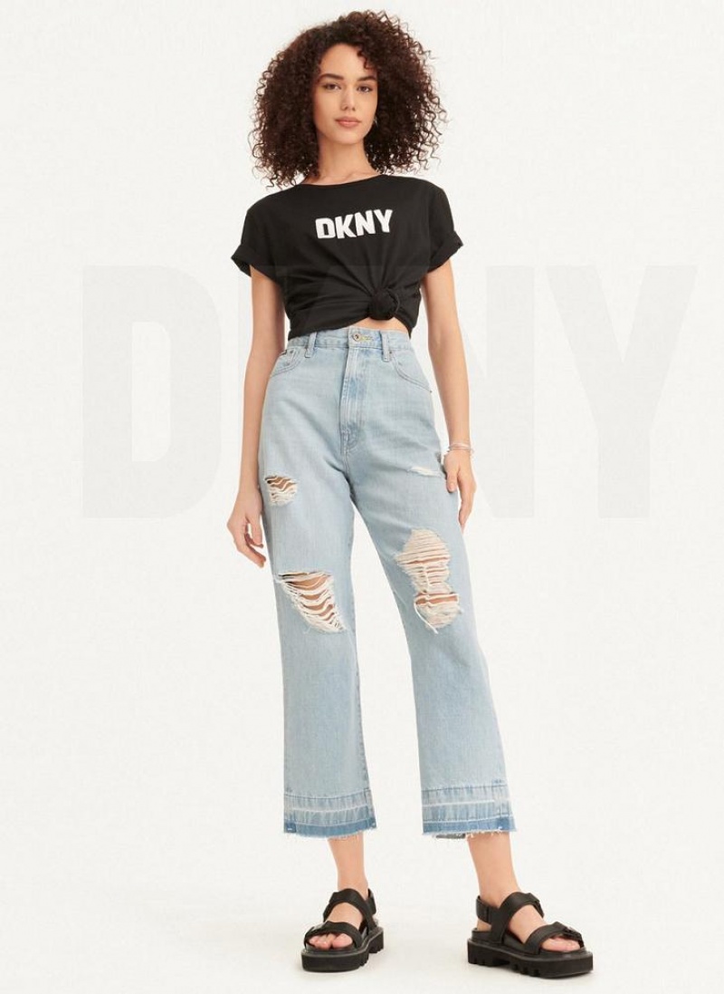 Τζιν DKNY Kent High Rise Distressed γυναικεια ανοιχτο μπλε | Greece_D0777