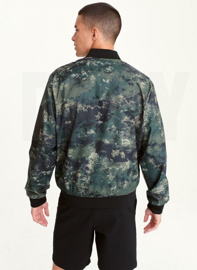 Μπουφαν DKNY Leaf Camo Bomber ανδρικα Ελιά | Greece_D0741