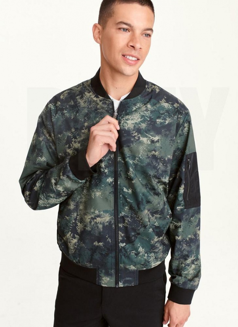 Μπουφαν DKNY Leaf Camo Bomber ανδρικα Ελιά | Greece_D0741