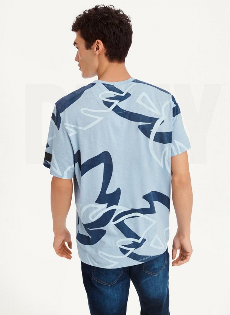 μπλουζακια DKNY Leaves Print Slub Jersey ανδρικα σκουρο μπλε | Greece_D1400