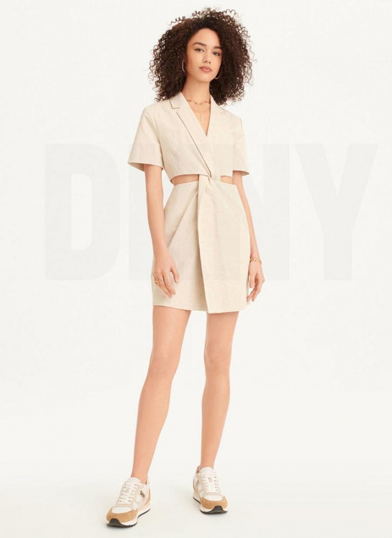 Φορεμα DKNY Linen Cut Out γυναικεια Μπεζ | Greece_D0260