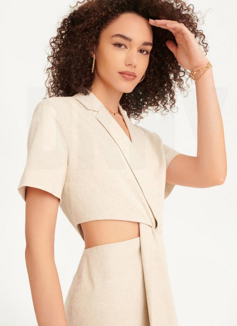 Φορεμα DKNY Linen Cut Out γυναικεια Μπεζ | Greece_D0260