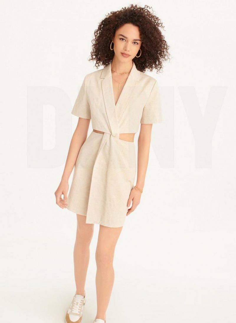 Φορεμα DKNY Linen Cut Out γυναικεια Μπεζ | Greece_D0260