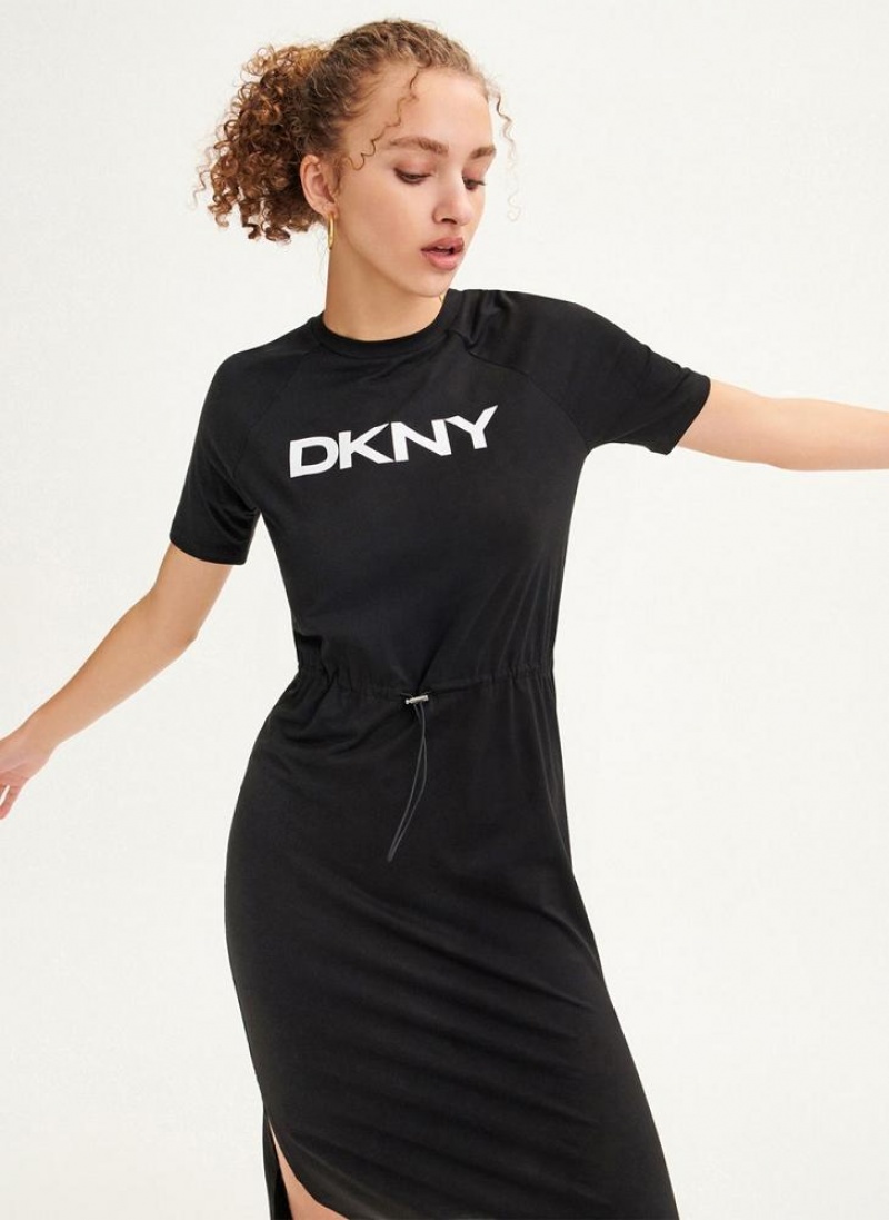 Φορεμα DKNY Logo Drawstring waist γυναικεια μαυρα | Greece_D1942