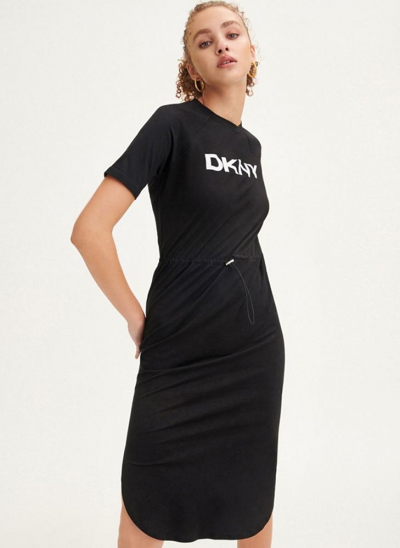 Φορεμα DKNY Logo Drawstring waist γυναικεια μαυρα | Greece_D1942