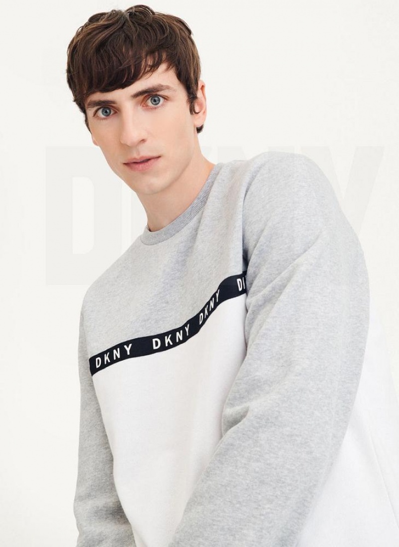 Φούτερ DKNY Logo Fleece Crew ανδρικα γκρι ασπρα | Greece_D0619