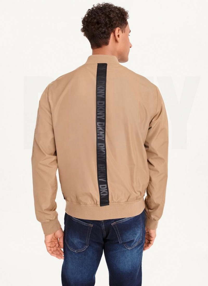 Μπουφαν DKNY Logo Tape Bomber ανδρικα καφε | Greece_D0622