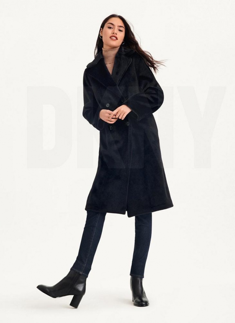 παλτό DKNY Long Faux Fur γυναικεια μαυρα | Greece_D1160