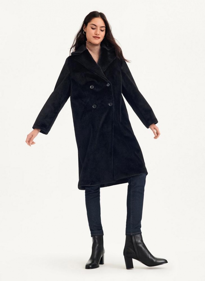 παλτό DKNY Long Faux Fur γυναικεια μαυρα | Greece_D1160