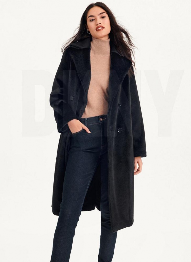 παλτό DKNY Long Faux Fur γυναικεια μαυρα | Greece_D1160