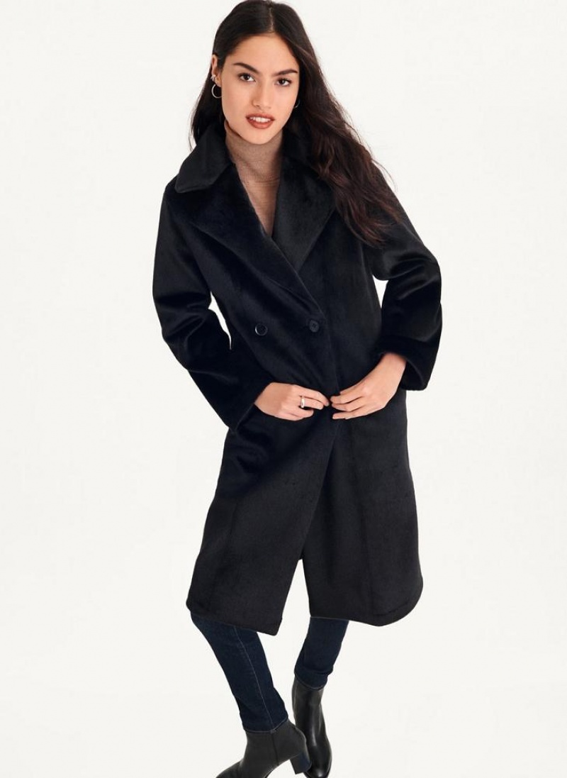 παλτό DKNY Long Faux Fur γυναικεια μαυρα | Greece_D1160