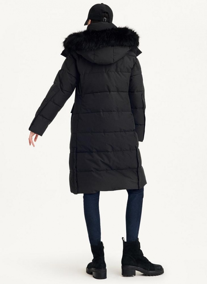 παλτό DKNY Long Puffer With Faux Fur Hood γυναικεια μαυρα | Greece_D1568