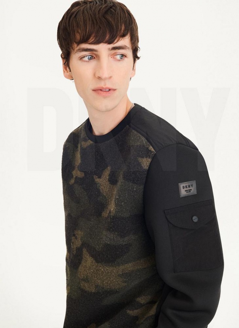 Φούτερ DKNY Long Sleeve Camo Neoprene Sleeve Crewneck ανδρικα καμουφλάζ | Greece_D0598