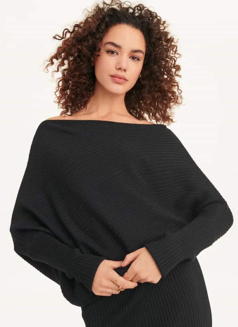 Φορεμα DKNY Long Sleeve Cowl Neckline γυναικεια μαυρα | Greece_D0526