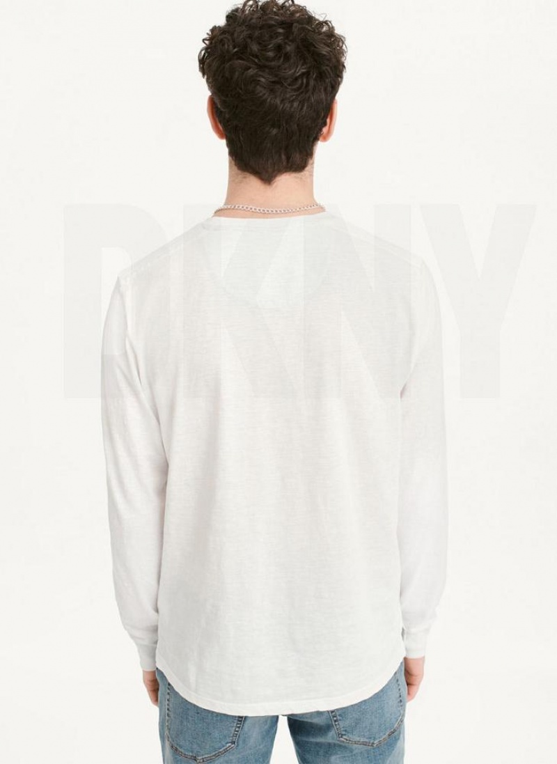 μπλουζακια DKNY Long Sleeve Crew Pocket Slub Jersey ανδρικα ασπρα | Greece_D1806