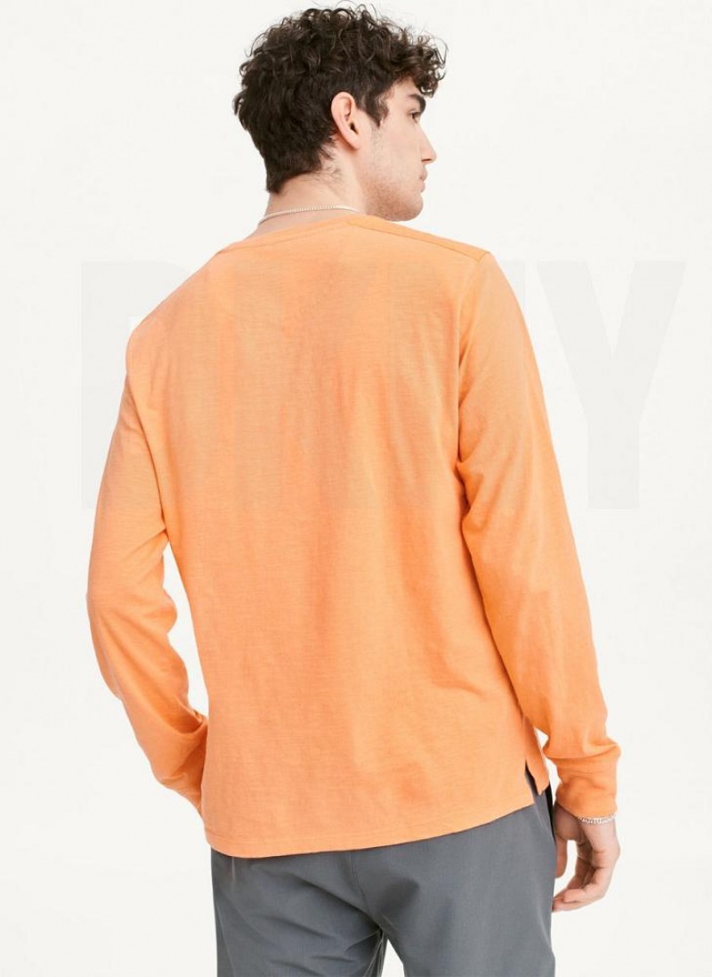 μπλουζακια DKNY Long Sleeve Crew Pocket Slub Jersey ανδρικα πορτοκαλι | Greece_D1137