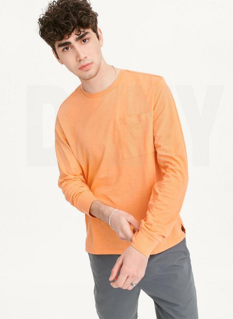 μπλουζακια DKNY Long Sleeve Crew Pocket Slub Jersey ανδρικα πορτοκαλι | Greece_D1137