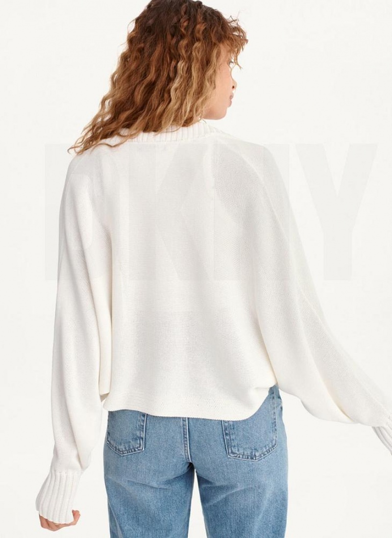 Πουλόβερ DKNY Long Sleeve Cropped Cardigan γυναικεια ασπρα | Greece_D1022