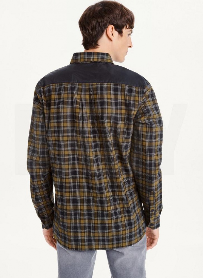 πουκαμισα DKNY Long Sleeve Plaid ανδρικα Ελιά | Greece_D1949