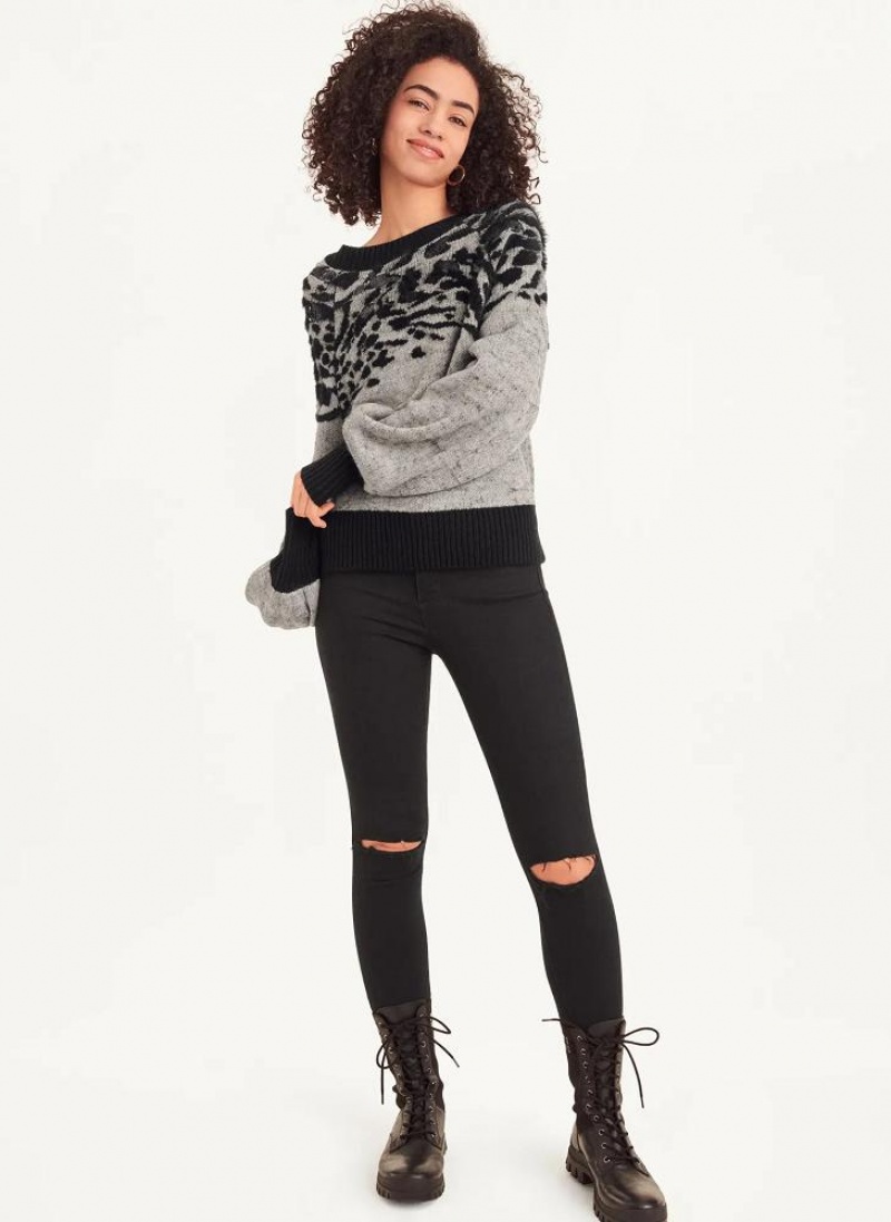 Πουλόβερ DKNY Long Sleeve Puff Crew Neck W-Sequin Detail γυναικεια γκρι | Greece_D1488