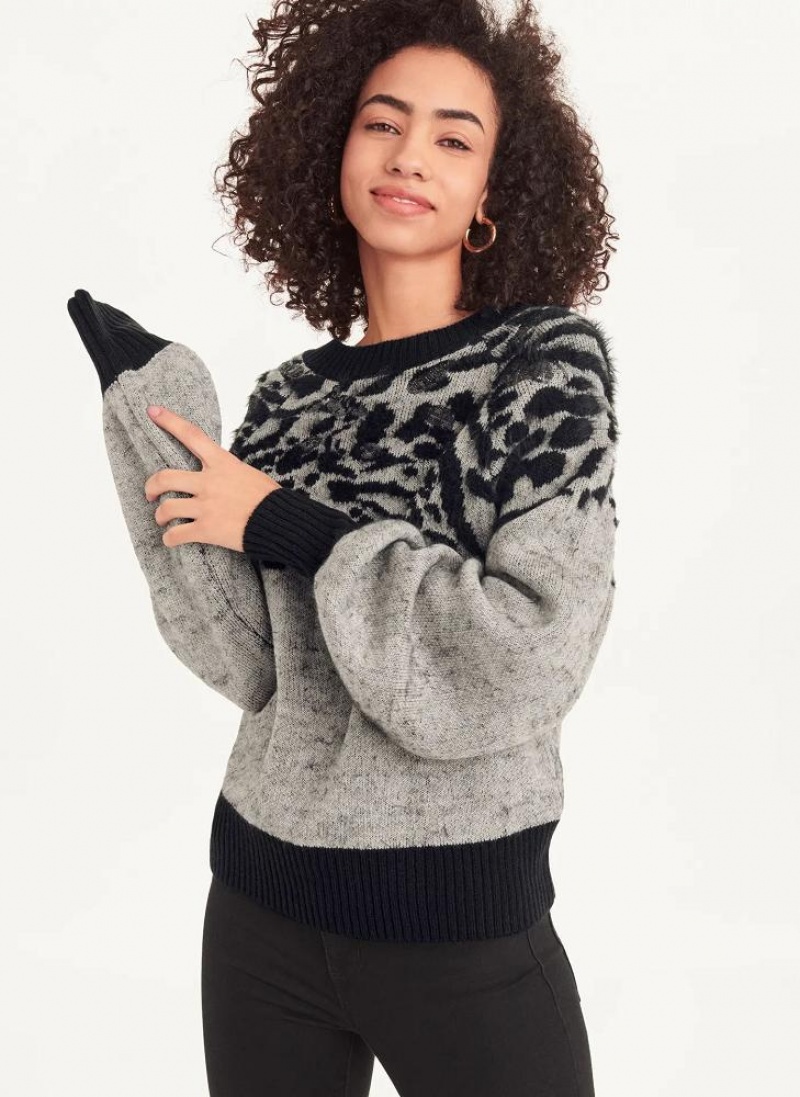 Πουλόβερ DKNY Long Sleeve Puff Crew Neck W-Sequin Detail γυναικεια γκρι | Greece_D1488