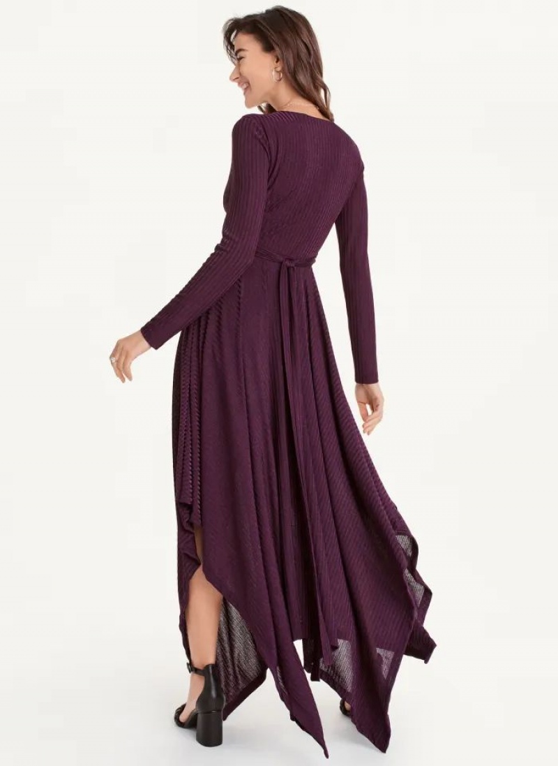 Φορεμα DKNY Long Sleeve Rib Hacci Wrap Maxi γυναικεια μπορντο | Greece_D0744